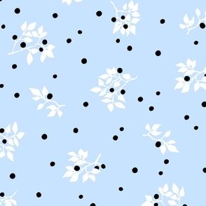  Black and white blueberry dots on blue / Large