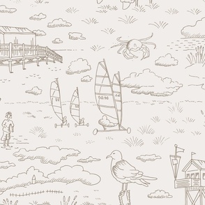 North Sea beach toile de jouy | warm gray | large