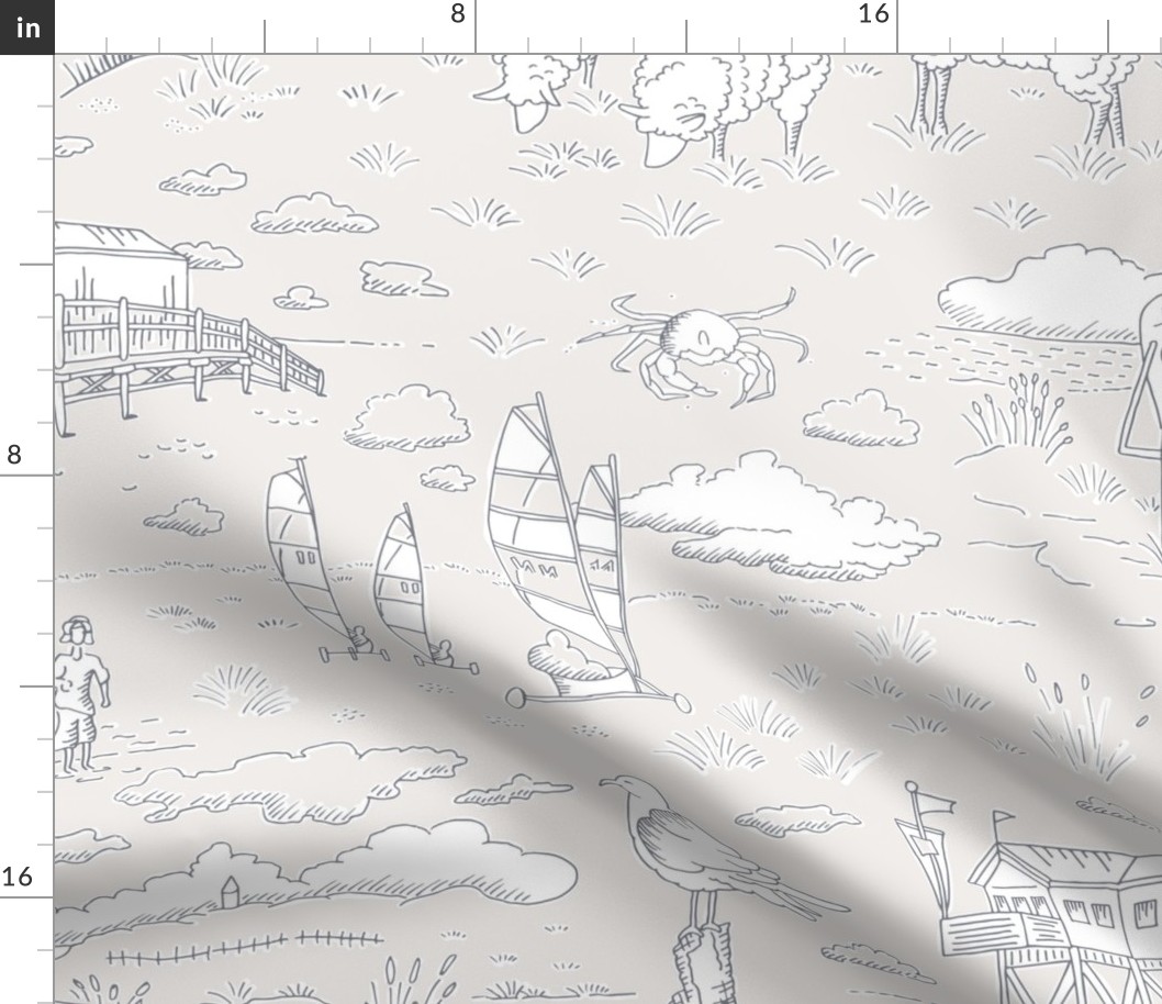 North Sea beach toile de jouy | light gray | large