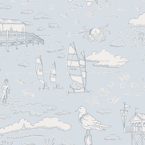 North Sea beach toile de jouy | pale blue | large