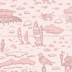 North Sea beach toile de jouy | pale pink | large