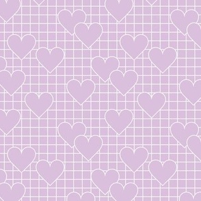 The love plaid - hearts and checkers nineties retro inspired grid design white on lilac purple SMALL
