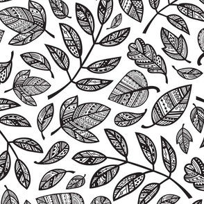 Ornamental Leaves / Black and White / Large