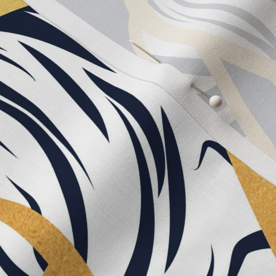 Large jumbo scale // Nouveau white tigers // navy blue background red leaves golden lines white animals