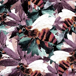 Seamless pattern with bees and flowers drawn in watercolors on paper by hand 2