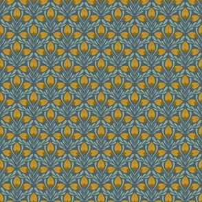 Small scale yellow flowers on a blue background