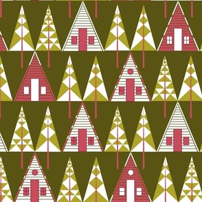 (L) Log cabin in the woods olive green
