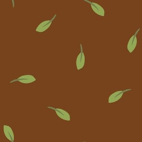 falling leaves - green leaves on dark brown - shw1013 c