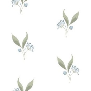 Summertime Blue Flower & Green Leaves on White // Regency Little Girl // Medium