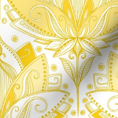 Warm Golden Yellow Art Nouveau Lotus Lace - medium