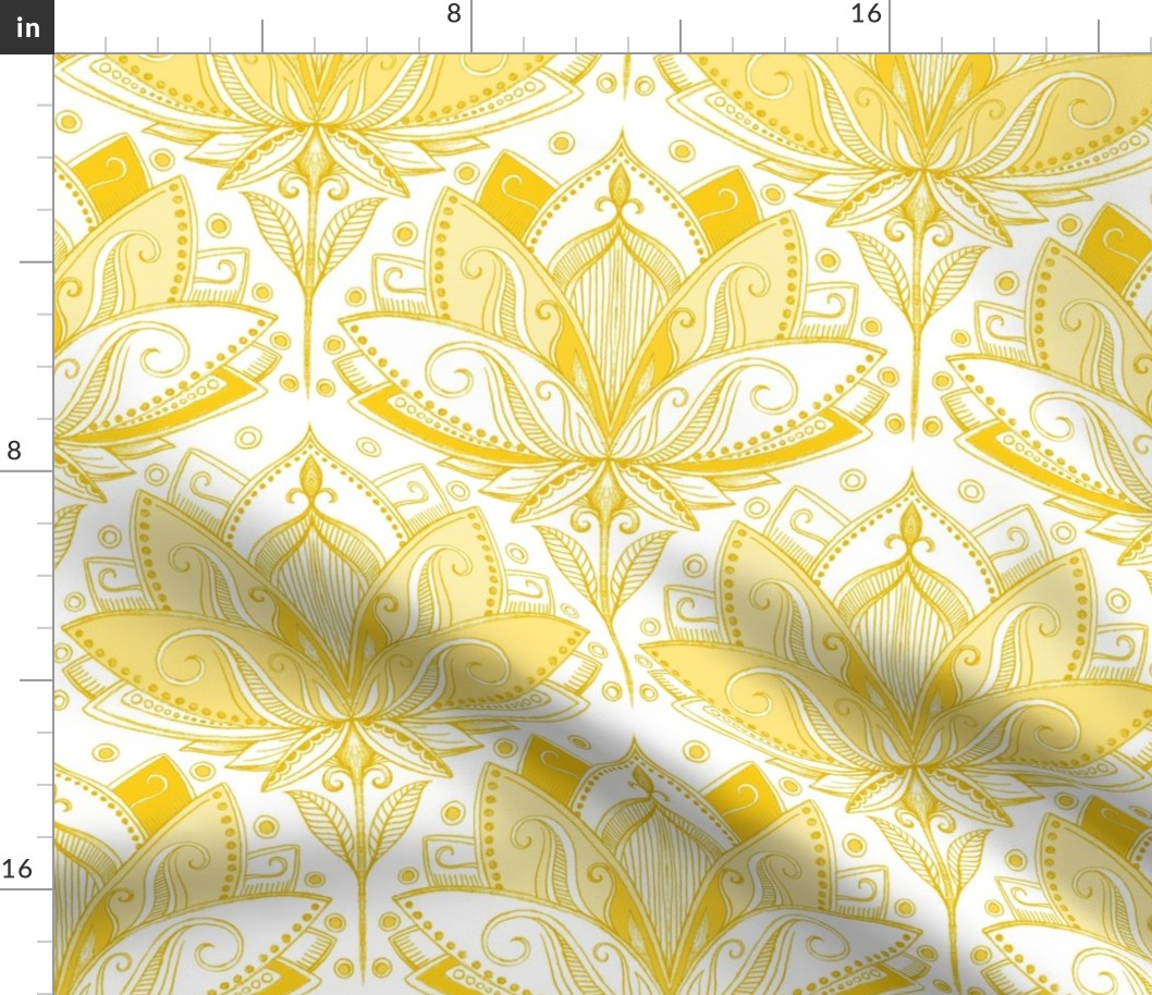 Warm Golden Yellow Art Nouveau Lotus Lace - medium
