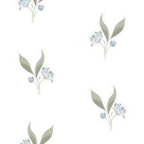 Summertime Blue Flower & Green Leaves on White // Regency Little Girl // Small