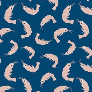 Ditsy cute shrimps dark blue  - small scale