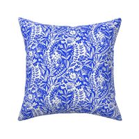 COBALT blue and white delftware LINOCUT FLORAL small SCALE