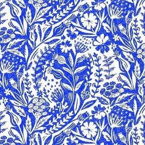 COBALT blue and white delftware LINOCUT FLORAL small SCALE