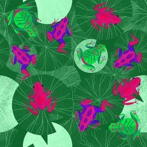 Frogs in my lily pond | Bottle Green and Pink Color palette