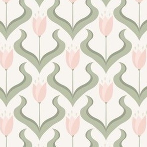 Tulip Field // Spring Green Coral Peach // Modern Vintage Little Girl // Small