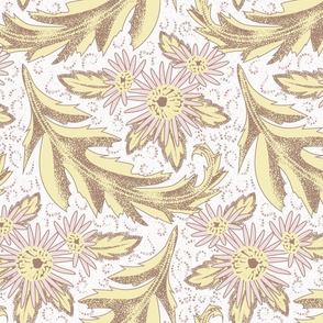 Breezy Daisy - Butter Yellow Piglet Pink- Neutral Floral- Pastels- Large Scale 