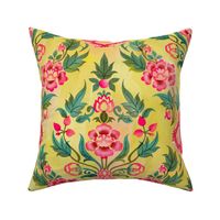 floral vintage damask brimstone yellow pink //