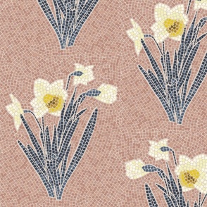 Retro Pink Tiled Daffodils