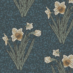 Teal with Dark Grout Tiled Daffodils