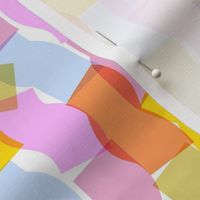 Overlapping disco confetti abstract shapes in pink, yellow, and orange party fabric 