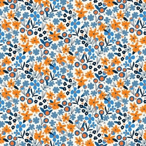 Floral Garden Blue and orange | Small Scale ©designsbyroochita