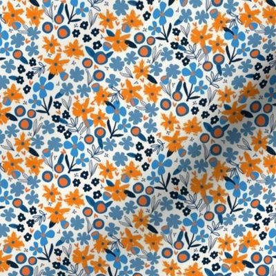 Floral Garden Blue and orange | Ditsy Scale ©designsbyroochita