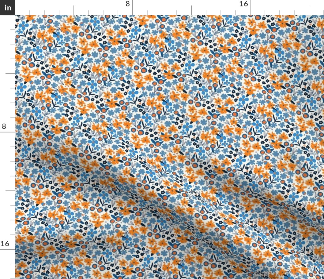 Floral Garden Blue and orange | Ditsy Scale ©designsbyroochita