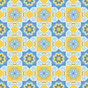 Blue and Yellow italian tile mosaic  / medium scale
