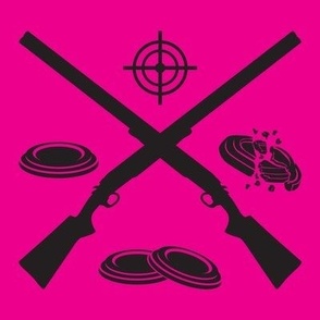  Crossed Shotguns with Clay Targets - Trap Shooting & Skeet Shooting - Hot Pink, Black Silhouette