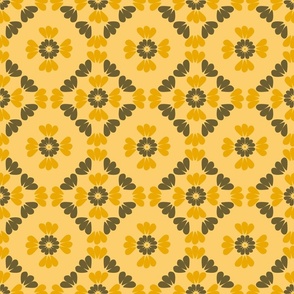 Large Daisy Petals floral mosaic tile on yellow with brown