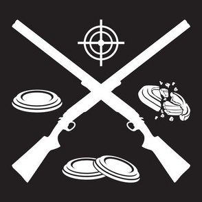  Crossed Shotguns with Clay Targets - Trap Shooting & Skeet Shooting - Black with White Silhouette