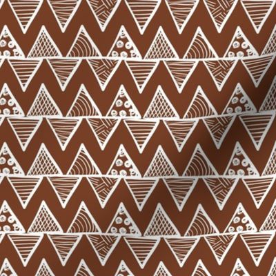 Smaller Scale Tribal Triangle ZigZag Stripes White on Bark