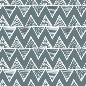 Smaller Scale Tribal Triangle ZigZag Stripes White on Pewter