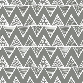 Smaller Scale Tribal Triangle ZigZag Stripes White on Slate 
