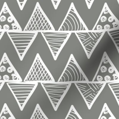 Bigger Scale Tribal Triangle ZigZag Stripes White on Slate