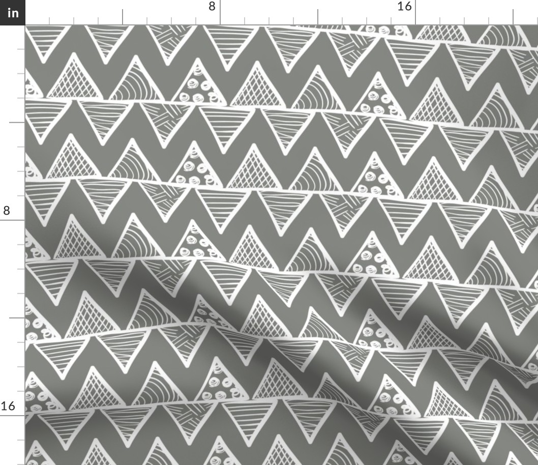 Bigger Scale Tribal Triangle ZigZag Stripes White on Slate