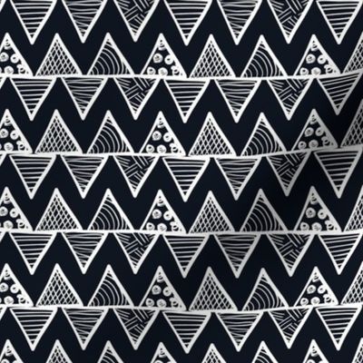 Smaller Scale Tribal Triangle ZigZag Stripes White on Black