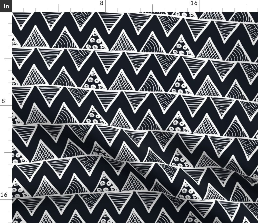 Bigger Scale Tribal Triangle ZigZag Stripes White on Black