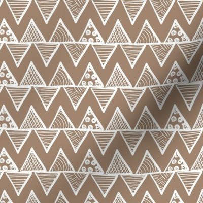 Smaller Scale Tribal Triangle ZigZag Stripes White on Mocha