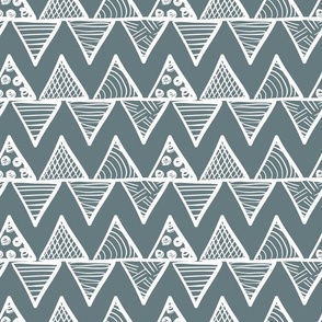 Bigger Scale Tribal Triangle ZigZag Stripes White on Pewter