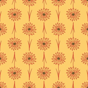 Large Dandelion Delight floral on yellow with orange