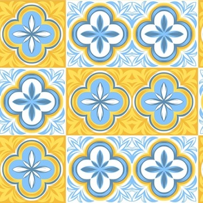 Blue and yellow double Italian tile / large scale