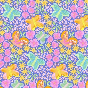 Whimsical Wildflower Butterfly Garden - Bright Colorful Kids' Pattern