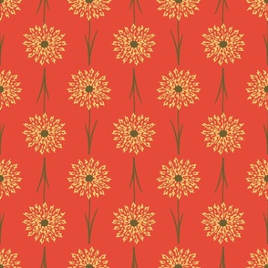 Large Dandelion Delight floral on orange with yellow