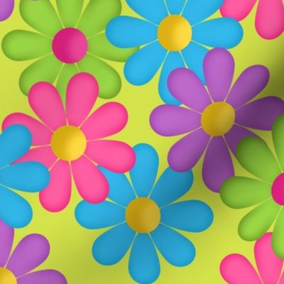 60s Daisies, green/yellow