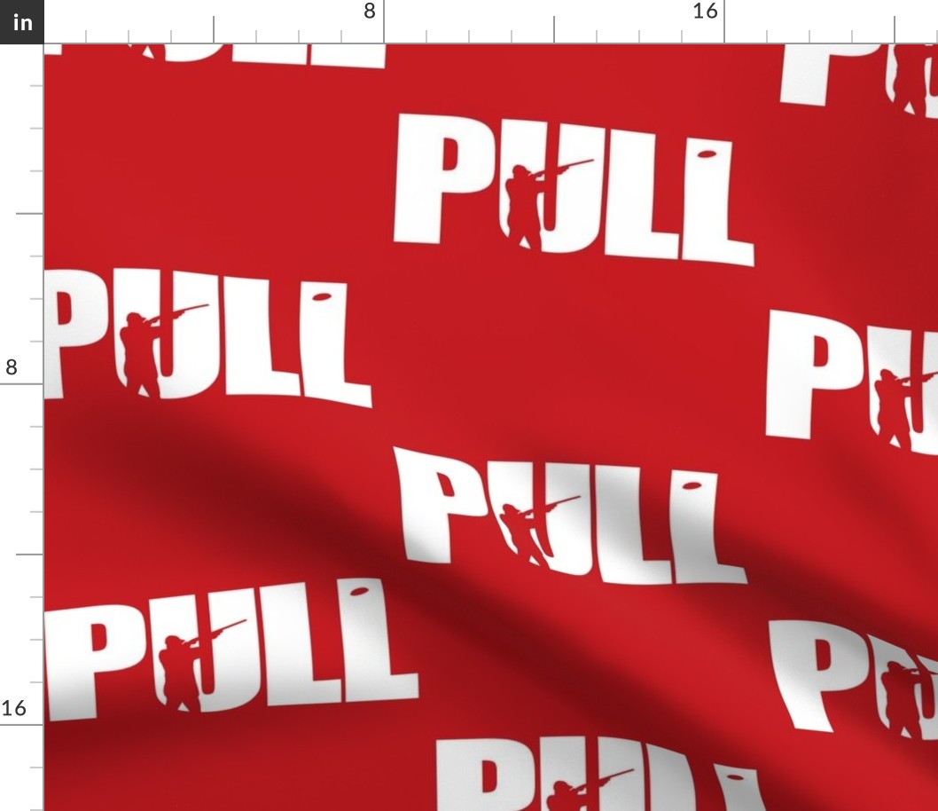  PULL! Word Art - Trap Shooting & Skeet Shooting - Red, White Silhouette