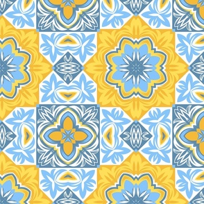 Blue and Yellow italian tile mosaic / large scale