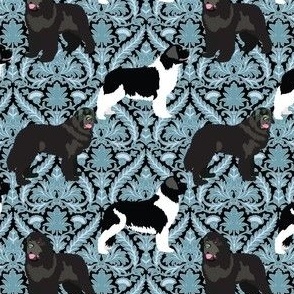 small print // Newfoundland dogs with William Morris style background damask blue teal